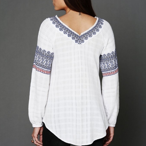 Free People Women's Boho Printed Cotton Gauze Sweater Top Size Small - Picture 4 of 10